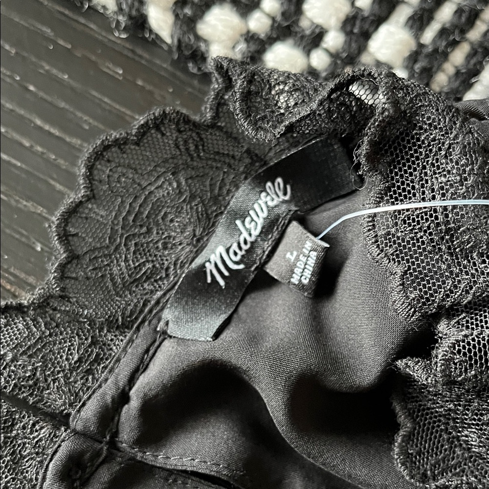Madewell Silk Lace Inset Long Sleeve Black Top Delicate Intricate Romantic Flowy - Picture 12 of 16